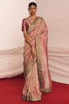 Shop_Mimamsaa_Magenta Satin Silk Veera Border Saree With Unstitched Blouse Piece  _Online_at_Aza_Fashions