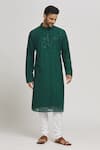 Buy_Aham-Vayam_Green Cotton Embroidered Sequins Festive Kurta And Churidar Set_Online_at_Aza_Fashions