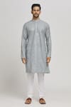 Aham-Vayam_Grey Cotton Embroidered Checkered Heera Sequins Kurta And Churidar Set _Online_at_Aza_Fashions