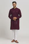 Buy_Aham-Vayam_Maroon Cotton Embroidered Geometric Mihir Kurta And Churidar Set _at_Aza_Fashions