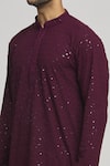 Shop_Aham-Vayam_Maroon Cotton Embroidered Geometric Mihir Kurta And Churidar Set _Online_at_Aza_Fashions