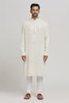 Aham-Vayam_White Cotton Sequins, Embroidery Chaandi Kurta And Churidar Set _Online_at_Aza_Fashions