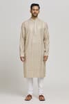 Aham-Vayam_Ivory Cotton Embroidered Sequins Rajaji Kurta And Churidar Set _Online_at_Aza_Fashions