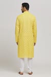 Shop_Aham-Vayam_Yellow Cotton Embroidered Thread Phoolpatti Kurta And Churidar Set _at_Aza_Fashions