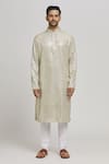 Aham-Vayam_Ivory Cotton Mirrors, Embroidery Swarna Kurta And Churidar Set _Online_at_Aza_Fashions
