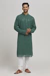 Buy_Aham-Vayam_Green Cotton Embroidered Mirror Lehar Kurta And Churidar Set _at_Aza_Fashions