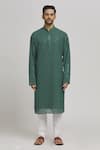 Aham-Vayam_Green Cotton Embroidered Mirror Lehar Kurta And Churidar Set _Online_at_Aza_Fashions