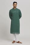 Buy_Aham-Vayam_Green Cotton Embroidered Mirror Lehar Kurta And Churidar Set _Online_at_Aza_Fashions