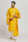 Buy_Aham-Vayam_Yellow Cotton Silk Blend Embroidered Sequins Riwaaz Kurta Set _at_Aza_Fashions