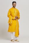 Buy_Aham-Vayam_Yellow Cotton Silk Blend Embroidered Sequins Riwaaz Kurta Set _Online_at_Aza_Fashions