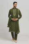 Buy_Aham-Vayam_Green Cotton Silk Blend Embroidered Riwazz Embellished Kurta Churidar Set _at_Aza_Fashions