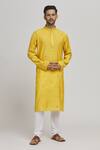 Shop_Aham-Vayam_Yellow Cotton, Silk Sequins, Mahrash Work Embellished Kurta With Churidar _Online_at_Aza_Fashions