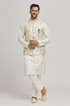 Buy_Aham-Vayam_Ivory Cotton Embroidered Sequin Sona Honeycomb Bundi Kurta Set _at_Aza_Fashions