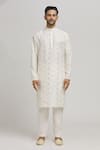 Aham-Vayam_Ivory Cotton Embroidered Sequin Sona Honeycomb Bundi Kurta Set _Online_at_Aza_Fashions