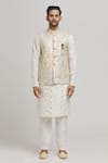 Buy_Aham-Vayam_Ivory Cotton Embroidered Sequin Sona Honeycomb Bundi Kurta Set _Online_at_Aza_Fashions