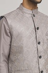 Shop_Aham-Vayam_Grey Cotton Embroidered Thread Festive Scallop Bundi Kurta Set_Online_at_Aza_Fashions