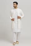 Buy_Aham-Vayam_Off White Cotton Embroidered Thread Stripe Pattern Jacket Kurta Set _at_Aza_Fashions