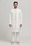 Buy_Aham-Vayam_Off White Cotton Embroidered Thread Stripe Pattern Jacket Kurta Set _Online_at_Aza_Fashions