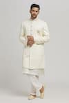 Buy_Aham-Vayam_White Cotton Embroidered Sequin Mahotsav Geometric Pattern Sherwani Pant Set _at_Aza_Fashions