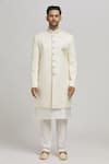 Aham-Vayam_White Cotton Embroidered Sequin Mahotsav Geometric Pattern Sherwani Pant Set _Online_at_Aza_Fashions