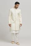 Buy_Aham-Vayam_White Cotton Embroidered Sequin Mahotsav Geometric Pattern Sherwani Pant Set _Online_at_Aza_Fashions