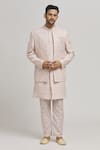 Buy_Aham-Vayam_Pink Cotton Embroidered Thread Ambar Foliage Jacket Pant Set _at_Aza_Fashions