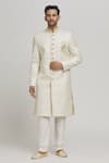 Buy_Aham-Vayam_White Cotton Embroidered Sequin Embellished Sherwani Set _at_Aza_Fashions