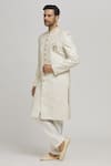 Aham-Vayam_White Cotton Embroidered Sequin Embellished Sherwani Set _Online_at_Aza_Fashions