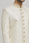 Shop_Aham-Vayam_White Cotton Embroidered Sequin Embellished Sherwani Set _Online_at_Aza_Fashions