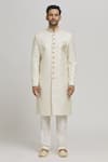 Aham-Vayam_White Cotton Embroidered Sequin Embellished Sherwani Set _at_Aza_Fashions