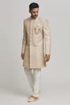 Buy_Aham-Vayam_Beige Cotton Embroidered Sequin Dhoom Geometric Sherwani Set _at_Aza_Fashions