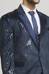 Aham-Vayam_Blue Cotton Velvet Embroidered Sequin Aham Embellished Tuxedo Pant Set _at_Aza_Fashions