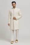 Buy_Aham-Vayam_Off White Cotton Embroidery Floral Misho Sherwani And Pyjama Set _at_Aza_Fashions