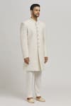 Buy_Aham-Vayam_Off White Cotton Embroidery Floral Misho Sherwani And Pyjama Set _Online_at_Aza_Fashions