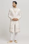 Buy_Aham-Vayam_White Cotton Embroidery Floral Mughalzardoz Sherwani With Pant _at_Aza_Fashions