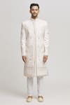 Aham-Vayam_White Cotton Embroidery Floral Mughalzardoz Sherwani With Pant _Online_at_Aza_Fashions