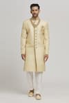 Buy_Aham-Vayam_Ivory Cotton Embroidery Floral Divyaswarna Sherwani Pyjama Set _at_Aza_Fashions