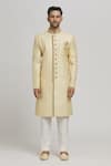 Aham-Vayam_Ivory Cotton Embroidery Floral Divyaswarna Sherwani Pyjama Set _Online_at_Aza_Fashions