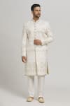 Buy_Aham-Vayam_Off White Cotton Embroidery Floral Sunehra Buta Patti Sherwani Pyjama Set _at_Aza_Fashions