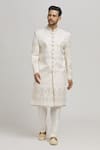 Buy_Aham-Vayam_Off White Cotton Embroidery Floral Sunehra Buta Patti Sherwani Pyjama Set _Online_at_Aza_Fashions