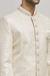 Aham-Vayam_White Cotton Embroidery Scallop Mayurwav Sherwani With Pant _at_Aza_Fashions