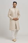 Shop_Aham-Vayam_Ivory Cotton Embroidery Floral Nizam Sherwani Set _Online_at_Aza_Fashions