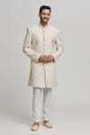 Buy_Aham-Vayam_White Cotton Embroidery Floral Kalki Sherwani With Pant _at_Aza_Fashions