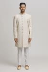 Aham-Vayam_White Cotton Embroidery Floral Kalki Sherwani With Pant _Online_at_Aza_Fashions