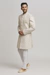 Buy_Aham-Vayam_White Cotton Embroidery Floral Kalki Sherwani With Pant _Online_at_Aza_Fashions