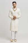 Buy_Aham-Vayam_Off White Cotton Embroidery Vertical Flower Yash Sherwani With Pant _at_Aza_Fashions