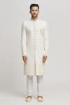 Aham-Vayam_Off White Cotton Embroidery Vertical Flower Yash Sherwani With Pant _Online_at_Aza_Fashions