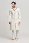 Buy_Aham-Vayam_Off White Cotton Embroidery Vertical Flower Yash Sherwani With Pant _Online_at_Aza_Fashions