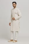 Shop_Aham-Vayam_Ivory Cotton Embroidery Floral Gulposh Sherwani Set _Online_at_Aza_Fashions