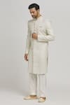 Shop_Aham-Vayam_White Cotton Embroidery Geometric Divyachandra Sherwani Set _Online_at_Aza_Fashions